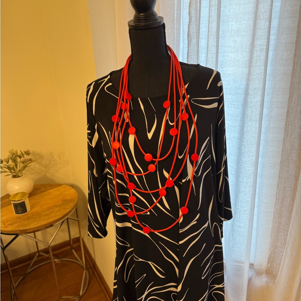 Fun and funky top with Red Multi-Strand Necklace